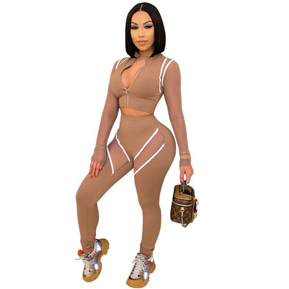 European And American Stitching Contrast Color Plus Size Sports Legging Set - Munsieur