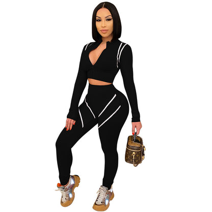 European And American Stitching Contrast Color Plus Size Sports Legging Set - Munsieur