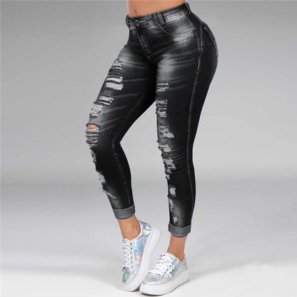 Women's Jeans Ripped Holes Stretch Jeans