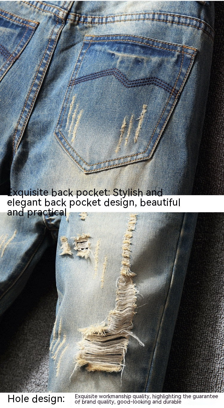 Men's American Style Ripped Designer Brand Pants Casual Loose