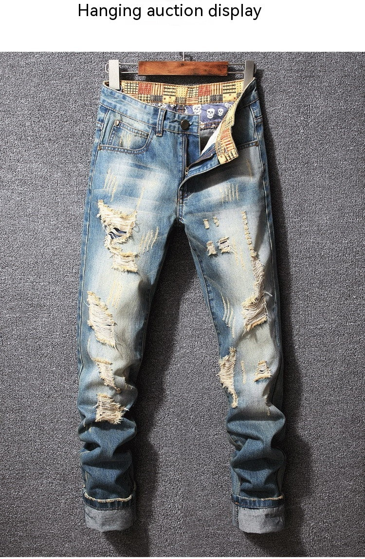 Men's American Style Ripped Designer Brand Pants Casual Loose