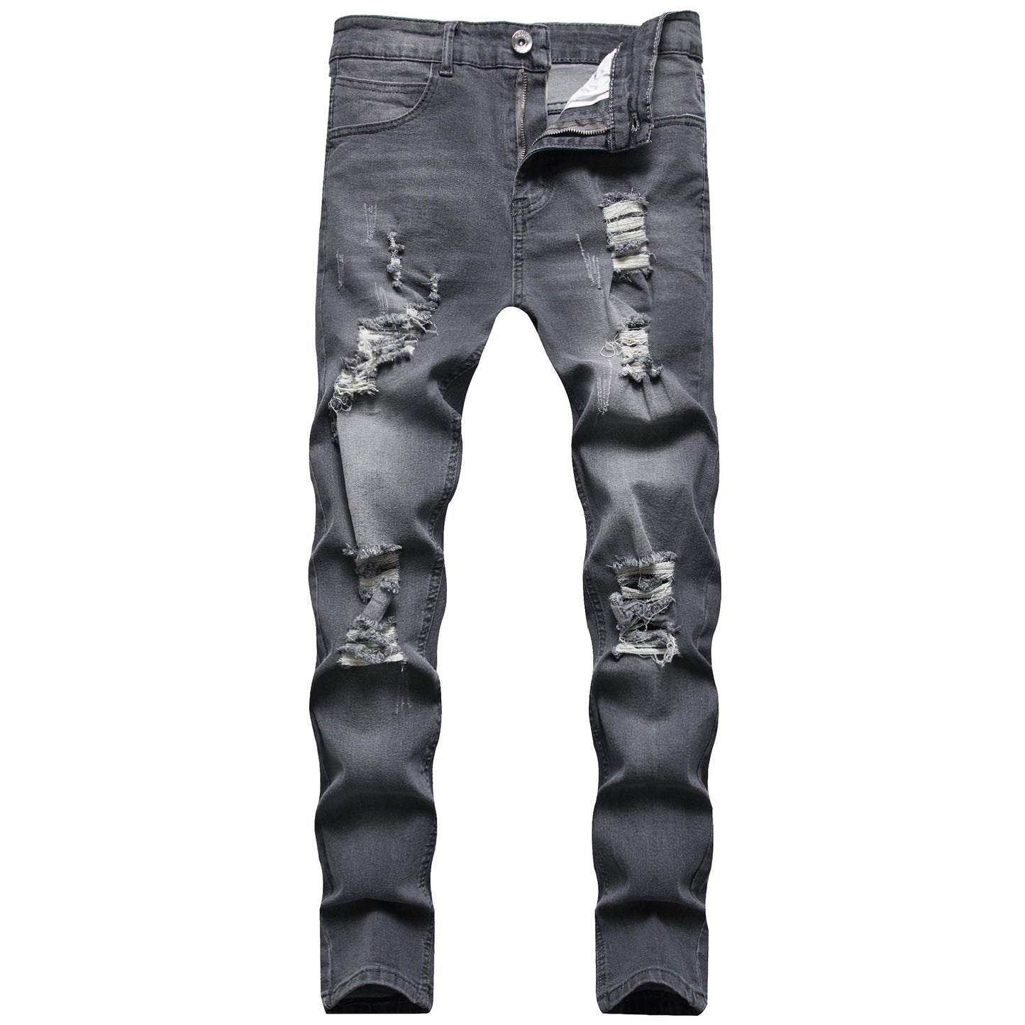 Men's Ripped Matte White Slim-fit Denim Pants
