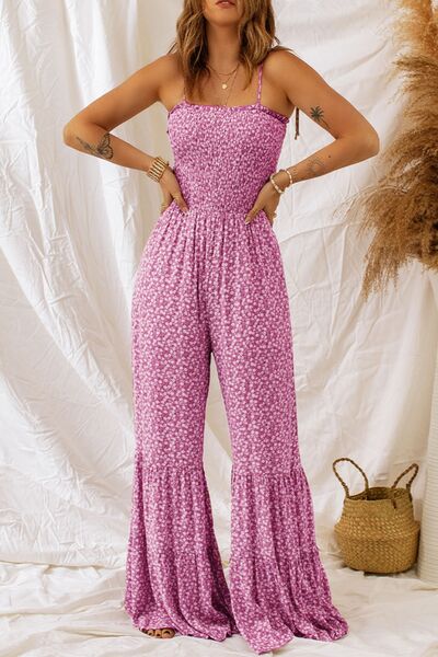 Smocked Printed Wide Strap Jumpsuit - Munsieur