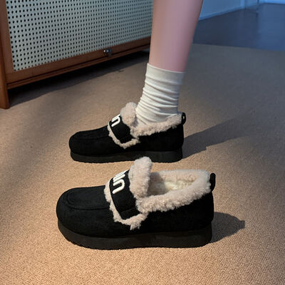 Faux Fur Suede Round Toe Slip-Ons - Munsieur
