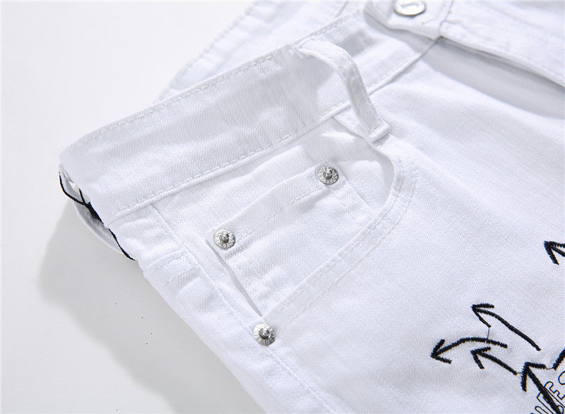 Men's Shredded Embroidery Pants Designer Royalty Style