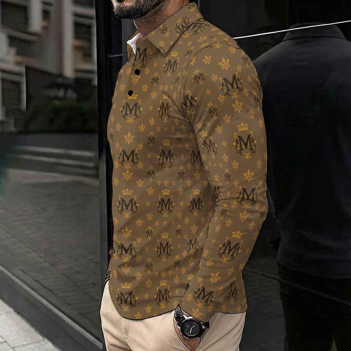 All-Over Print Men's Polo Shirt With Long Sleeve
