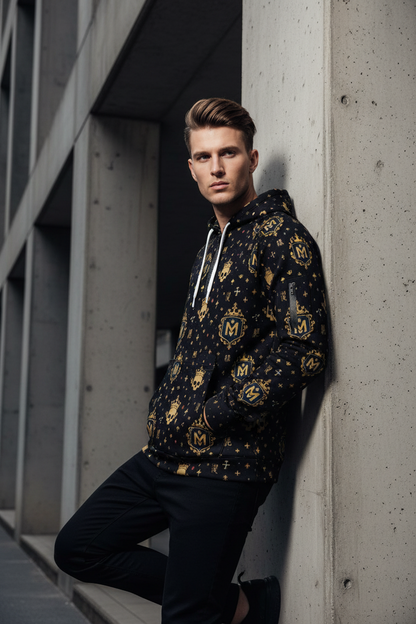 Men's Half-Zip Fleece Hoodie - All-Over Print with Arm Pockets