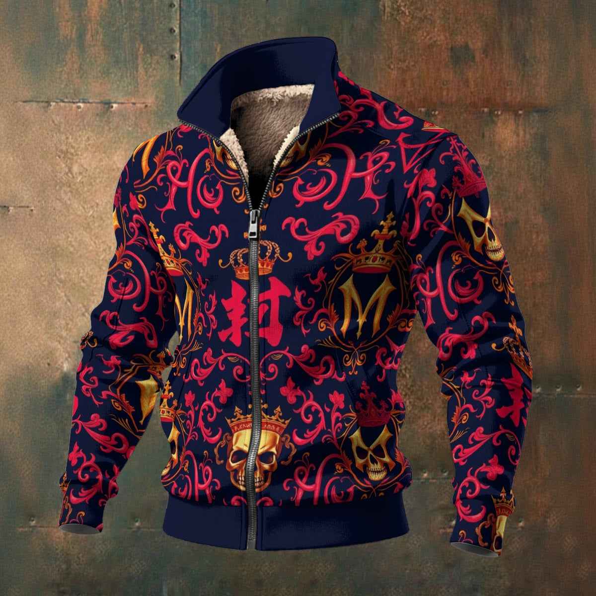 MUNSIEUR All-Over Print Men's Thick Knit Fleece Coat