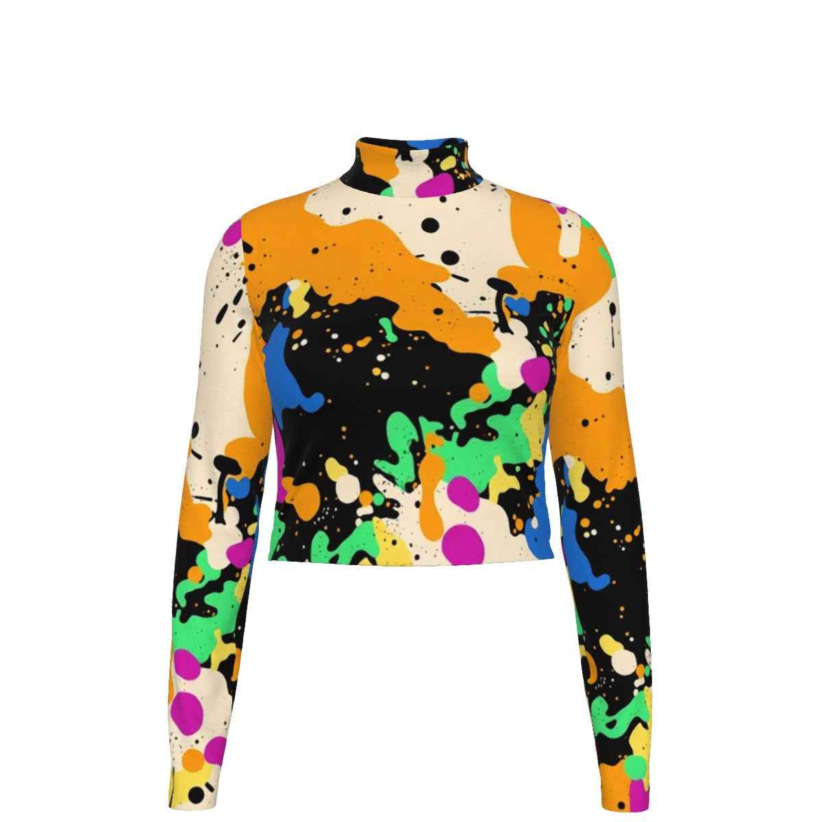 Eco-Friendly All-Over Print Women's Turtleneck T-shirt With Long Sleeve