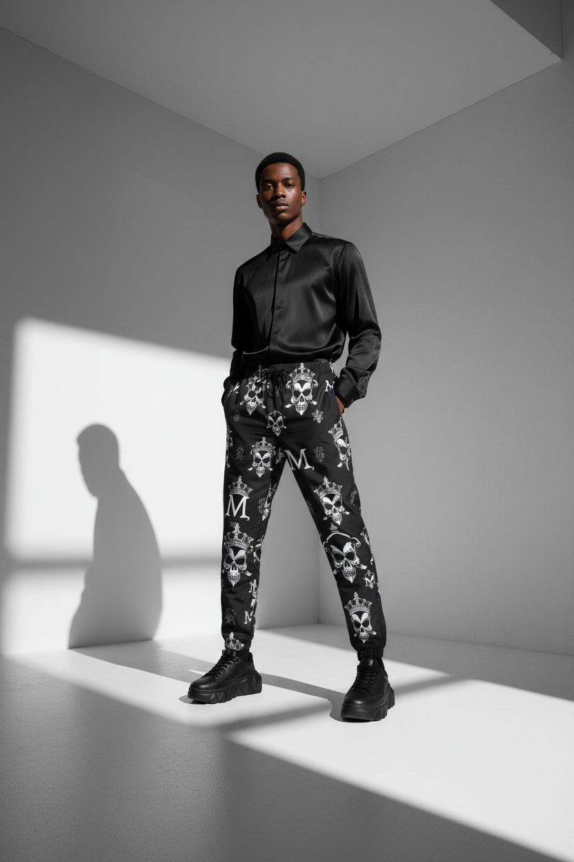Black 310GSM All-Over Print Joggers for Men | MUNSIEUR