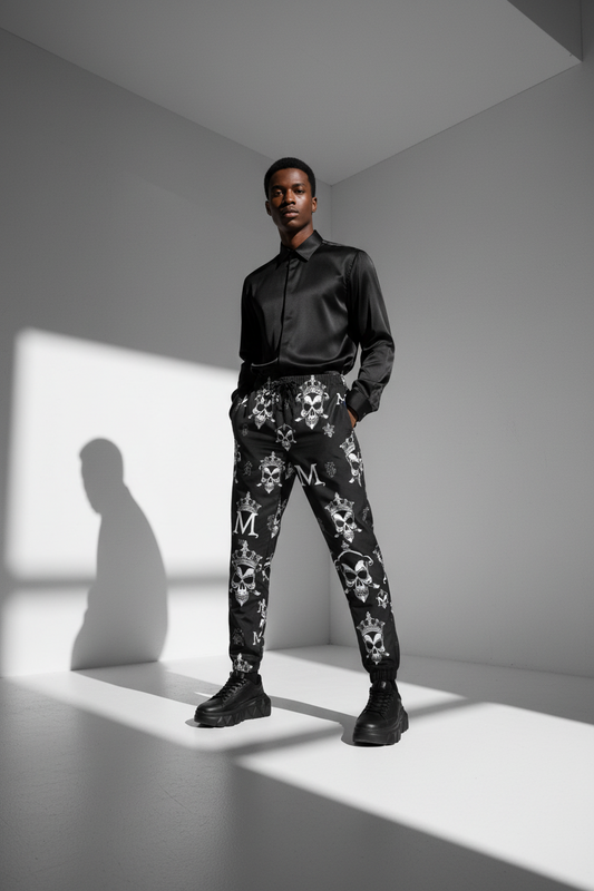 Black 310GSM All-Over Print Joggers for Men | MUNSIEUR