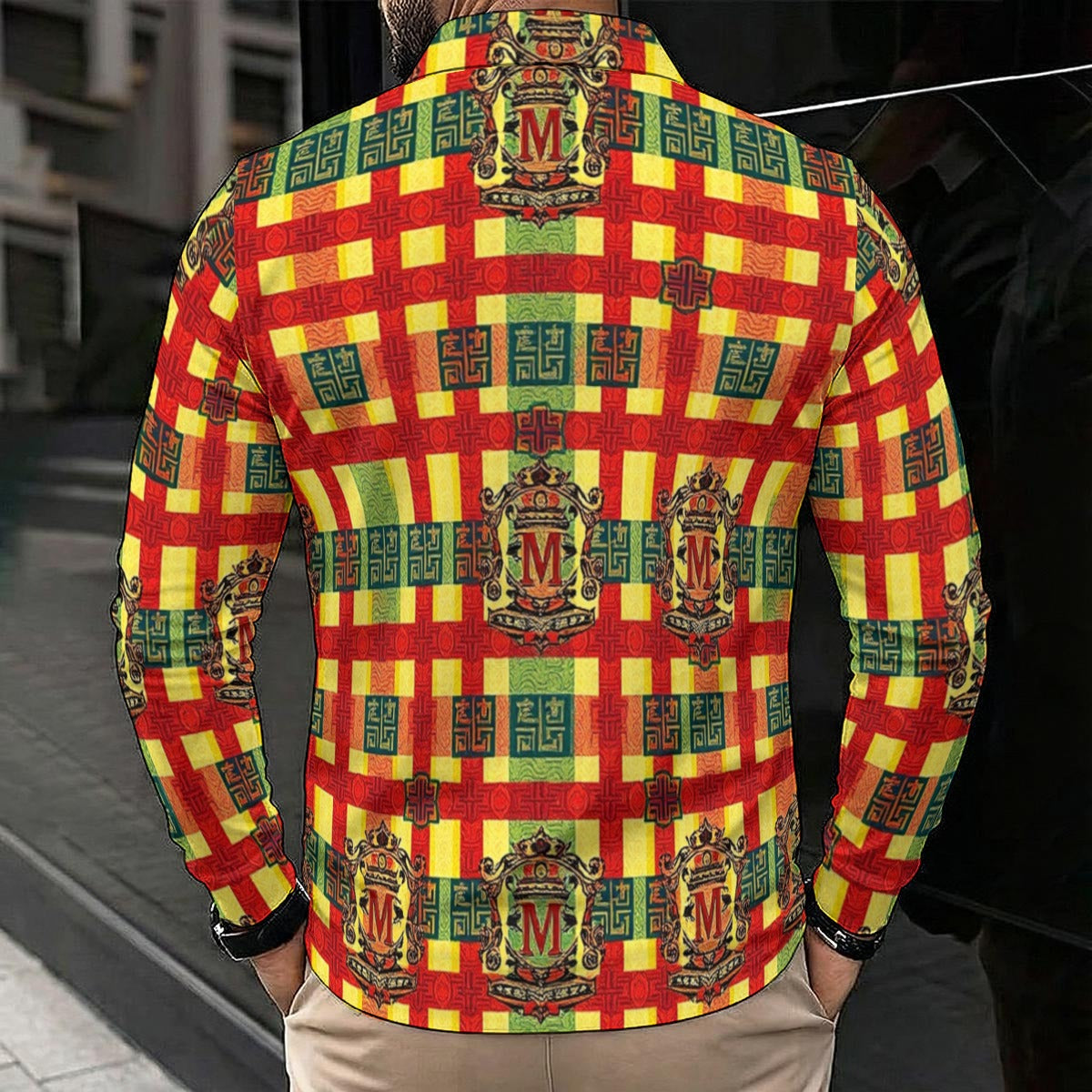 All-Over Print Men's Polo Tee With Long Sleeve