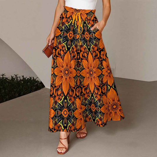 All-Over Print Women's Ruffled Wide-Leg Jeans