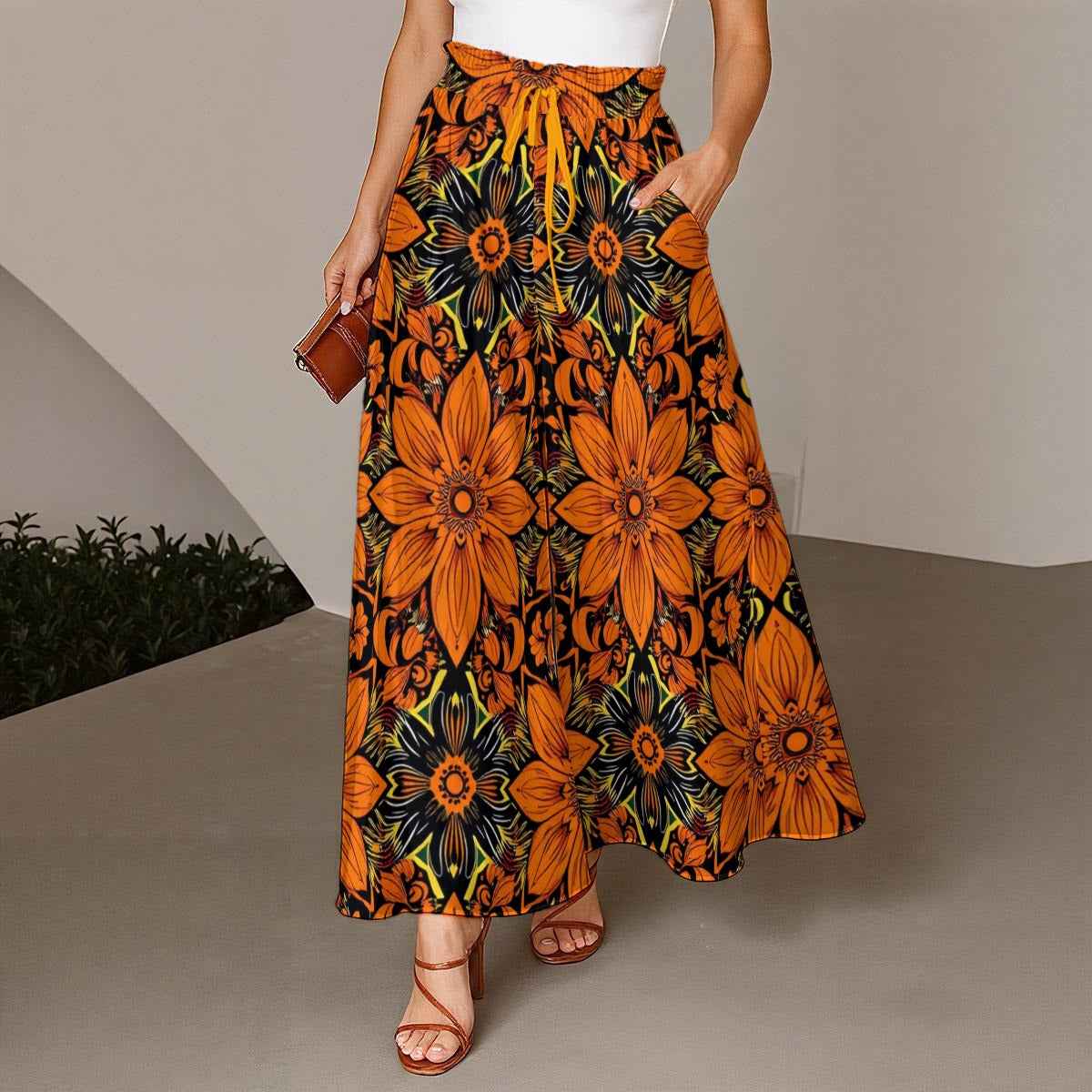 All-Over Print Women's Ruffled Wide-Leg Jeans