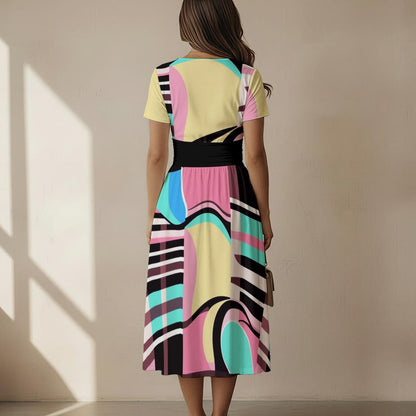 MUNSIEUR All-over Print Women's V Neck Midi Dress New Arrivals