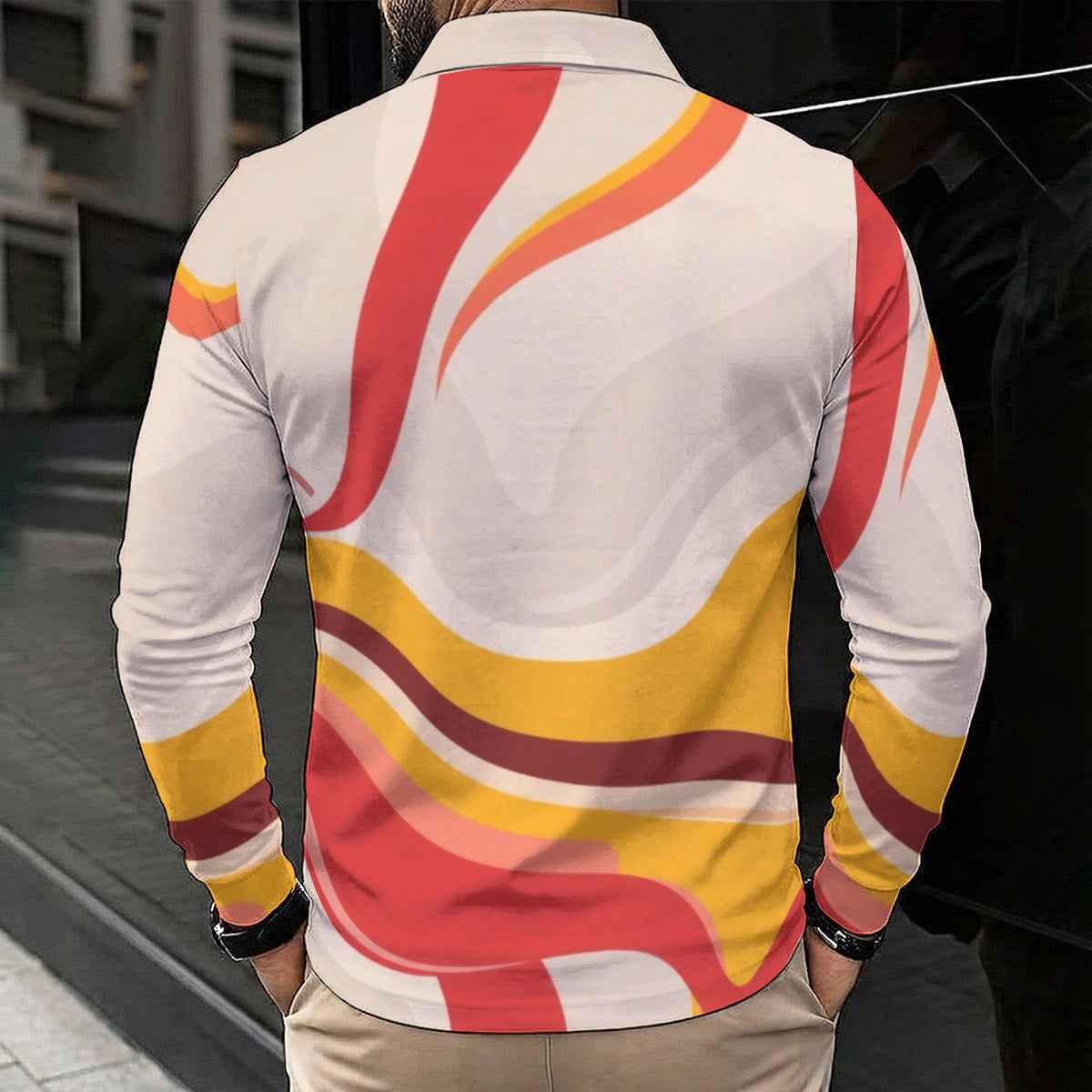 All-Over Print Men's Polo Shirt With Long Sleeve