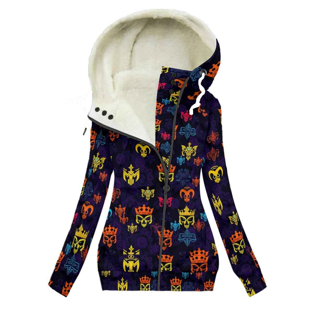 All-Over Print Women's Long Jacket With Fleece Lining