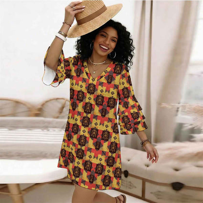 All-Over Print Women's Stacked Ruffle Sleeve Dress