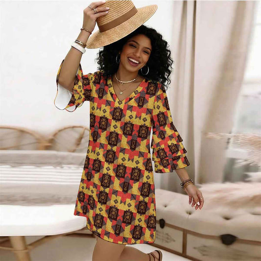 All-Over Print Women's Stacked Ruffle Sleeve Dress