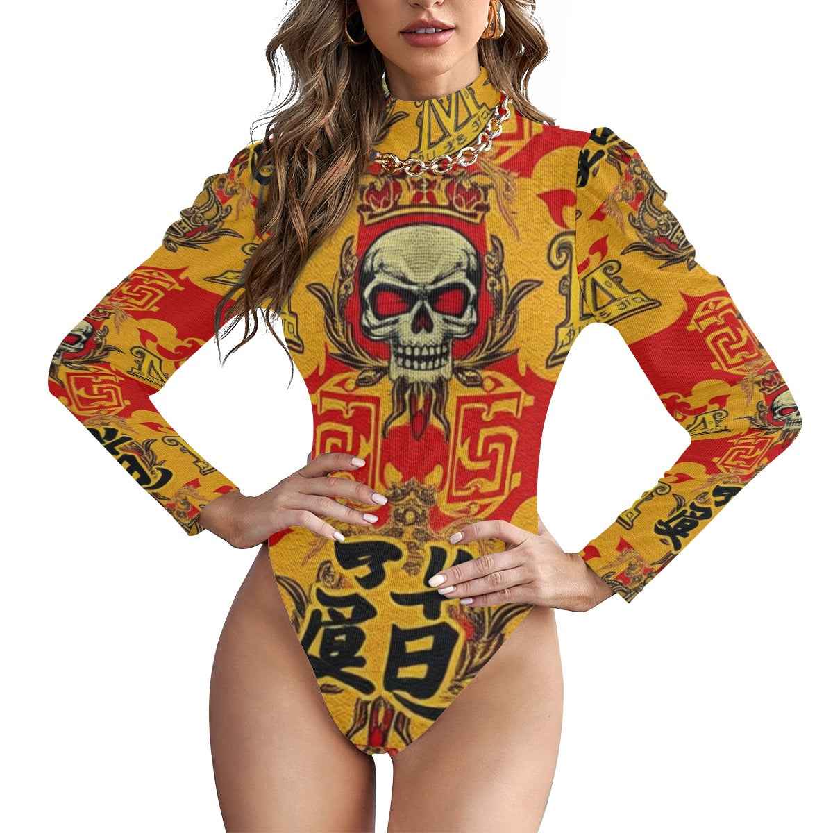 MUNSIEUR All-Over Women's Turtle Bodysuit With Puff Sleeve New Arrivals