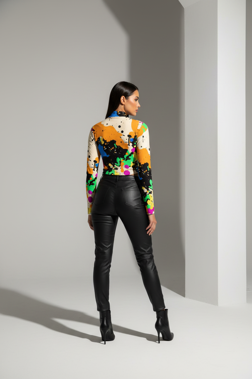 MUNSIEUR Eco-Friendly All-Over Print Women's Turtleneck T-shirt Long Sleeve