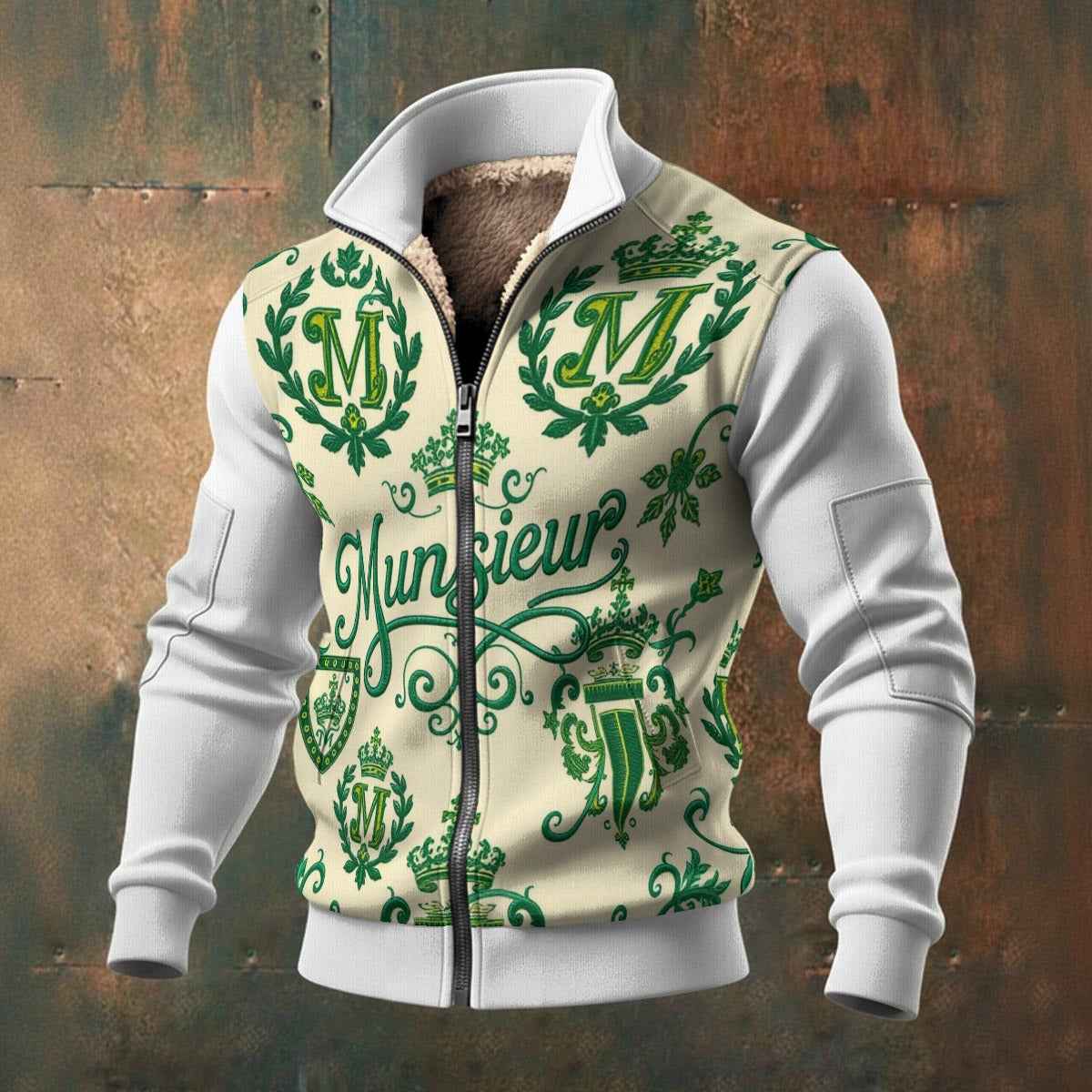 MUNSIEUR All-Over Print Men's Thick Knit Fleece Coat