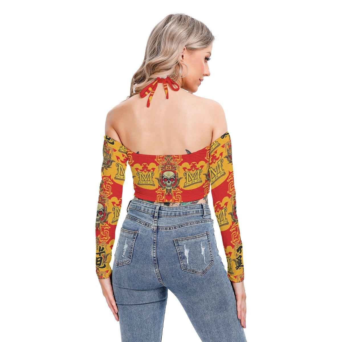 MUNSIEUR All-Over Print Women's Halter Lace-up Top Blouse New Arrivals