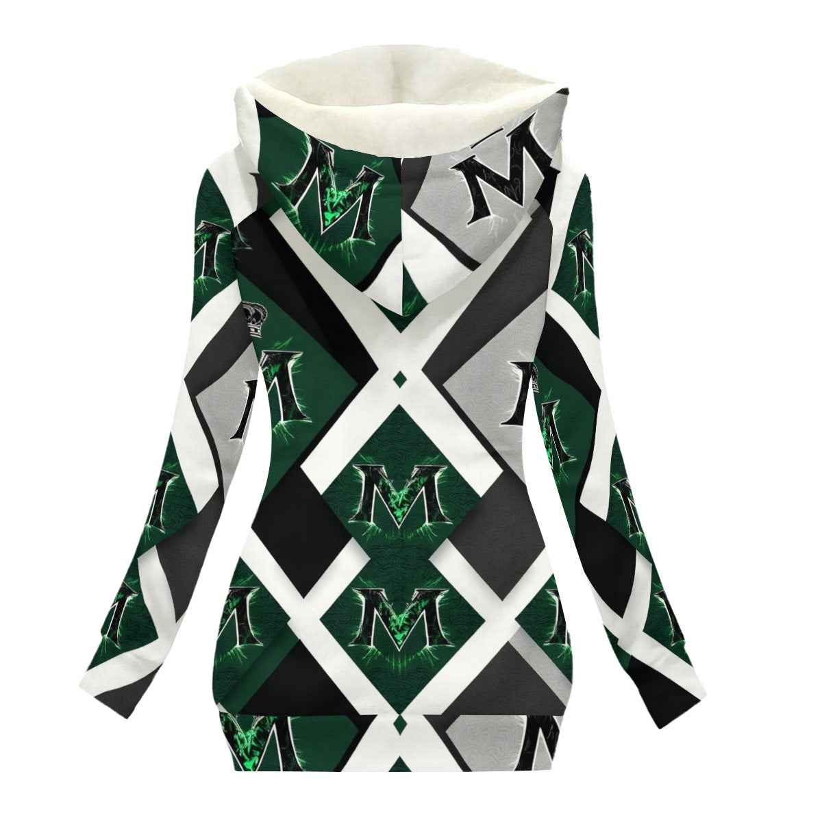 MUNSIEUR All-Over Print Women's Long Jacket With Fleece Lining