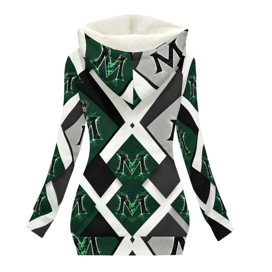 MUNSIEUR All-Over Print Women's Long Jacket With Fleece Lining