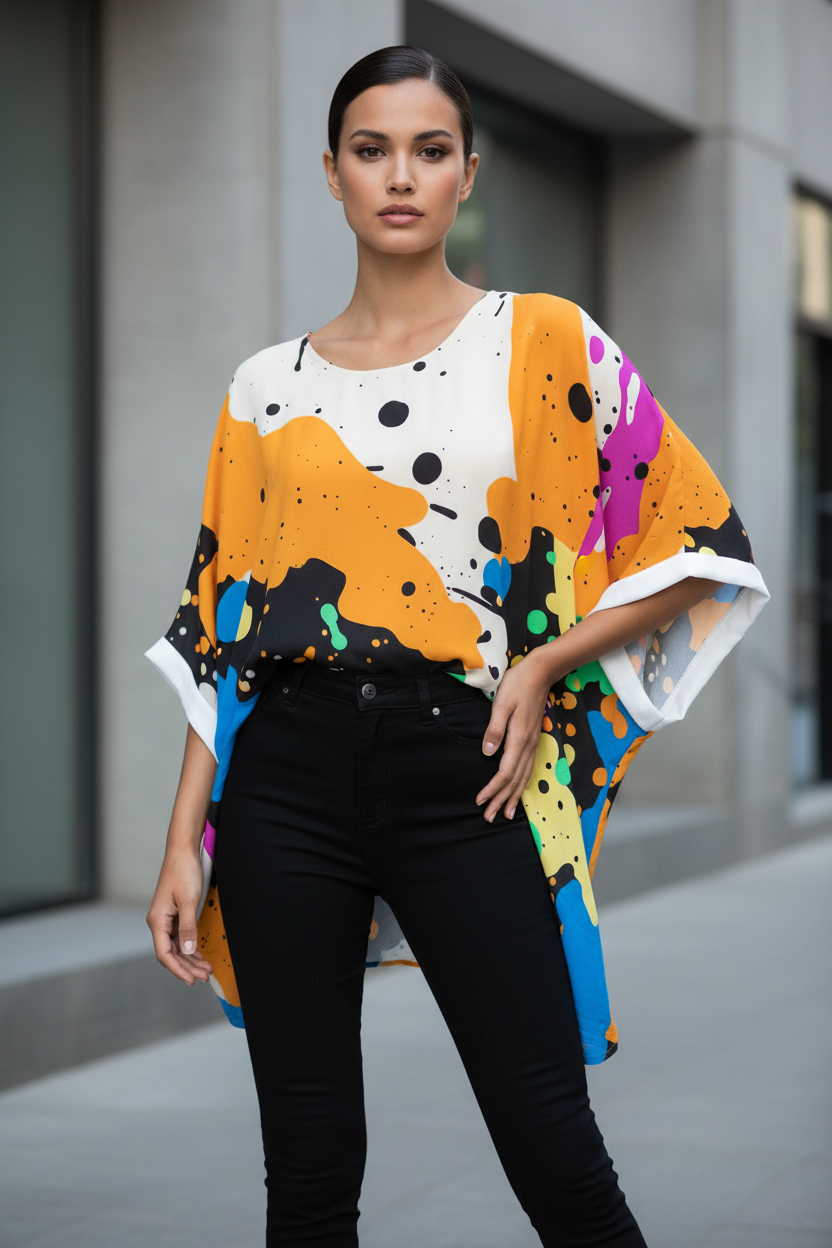 New Arrivals MUNSIEUR All-Over Print Women's Bat Sleeve Blouse