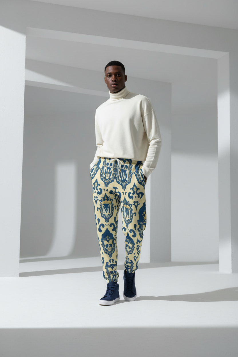 Men's All-Over Print Joggers - 100% Cotton for Casual Wear