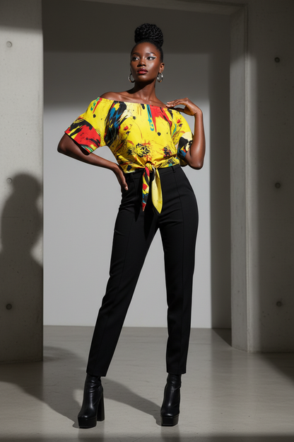 MUNSIEUR All-Over Print Women's One-shoulder Blouse