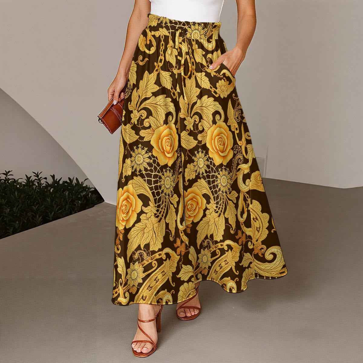 All-Over Print Women's Ruffled Wide-Leg Jeans