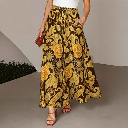 All-Over Print Women's Ruffled Wide-Leg Jeans