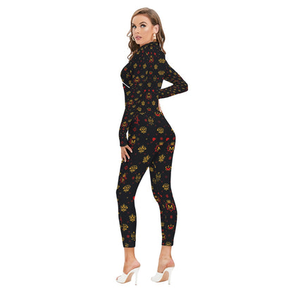 Munsieur All-Over Print Women's Long-sleeved High-neck Jumpsuit With Zipper