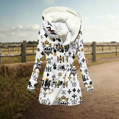 All-Over Print Women's Hooded Double-Breasted Winter Coat With Fleece