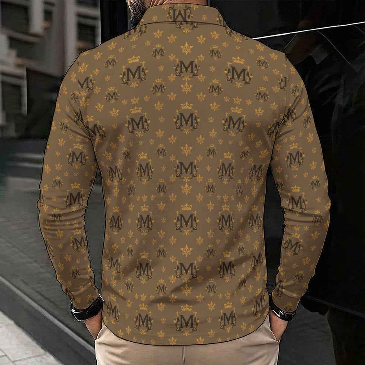 All-Over Print Men's Polo Shirt With Long Sleeve