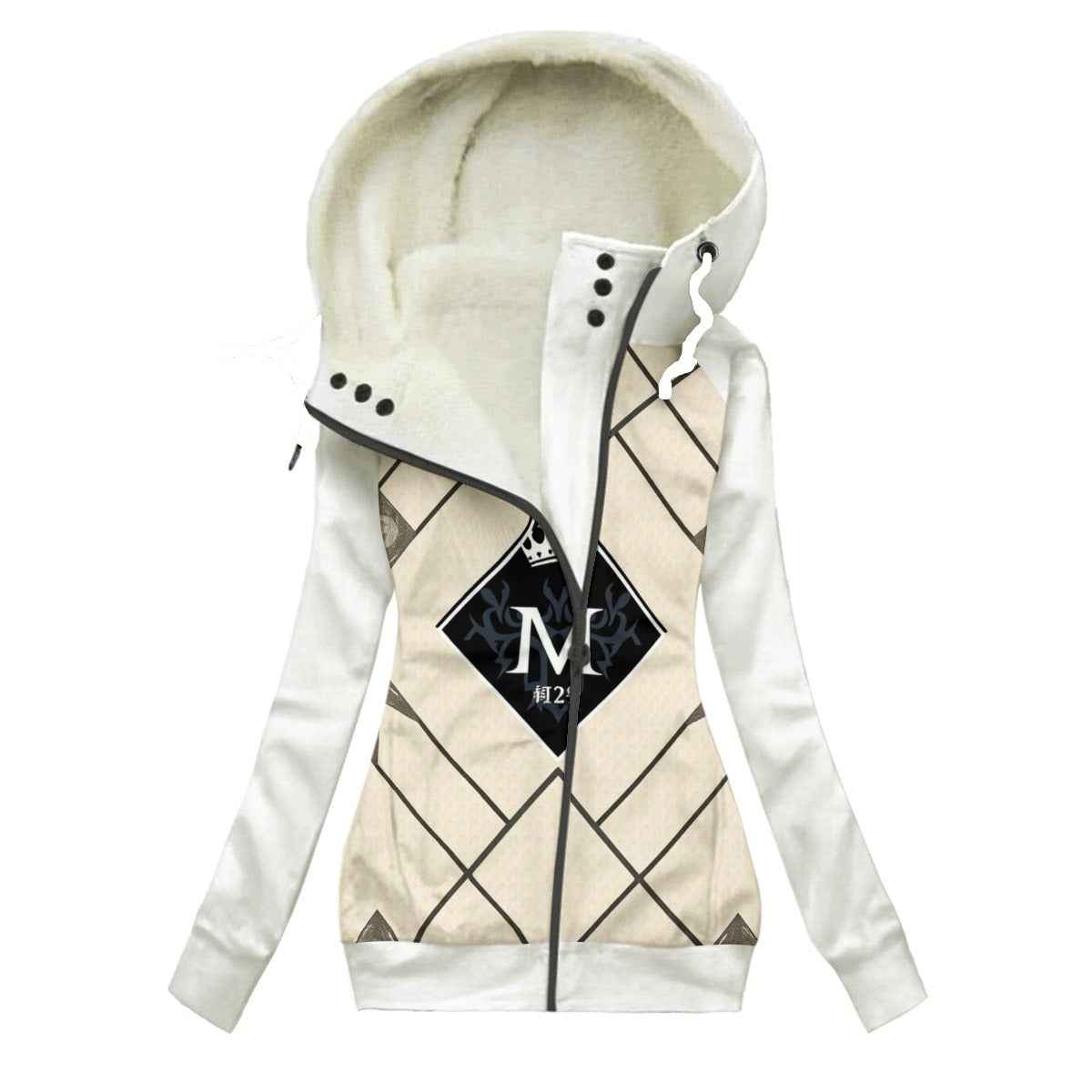MUNSIEUR All-Over Print Women's Long Jacket With Fleece Lining