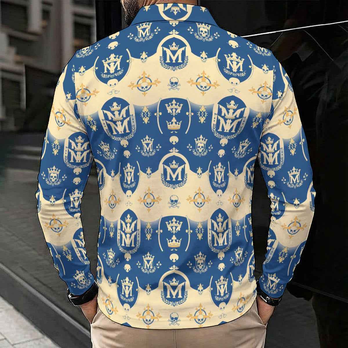 All-Over Print Men's Polo Shirt With Long Sleeve