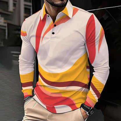 All-Over Print Men's Polo Shirt With Long Sleeve