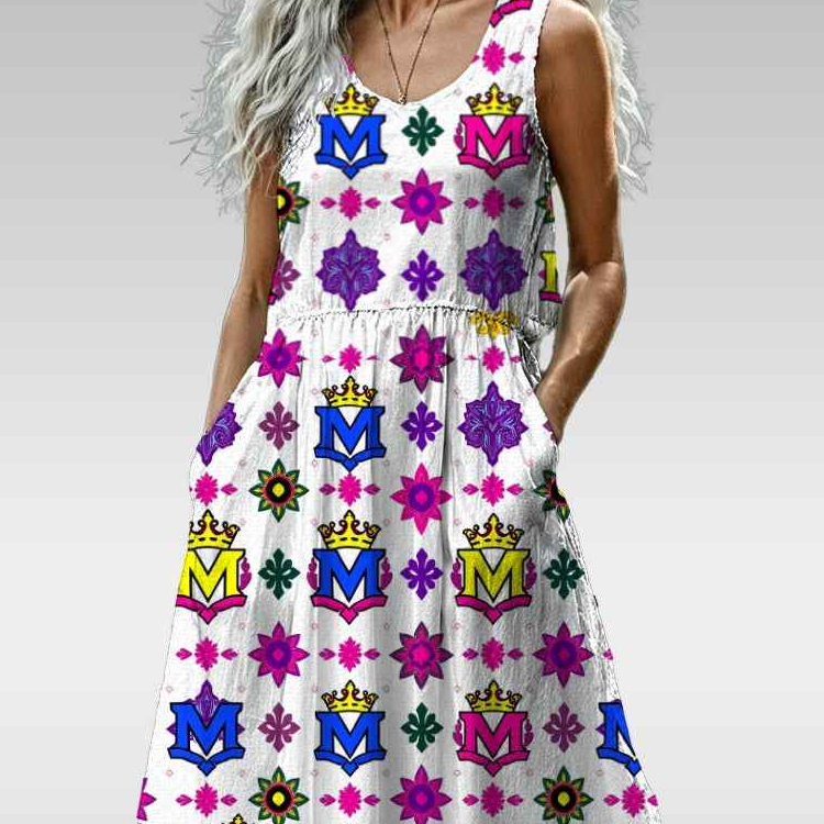 MUNSIEUR All-Over Print Women’s Sleeveless Maxi Light Weight Flowy Dress