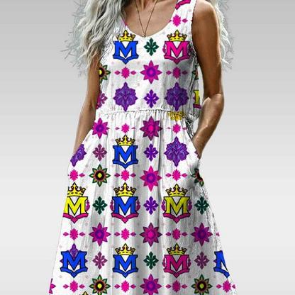 MUNSIEUR All-Over Print Women’s Sleeveless Maxi Light Weight Flowy Dress