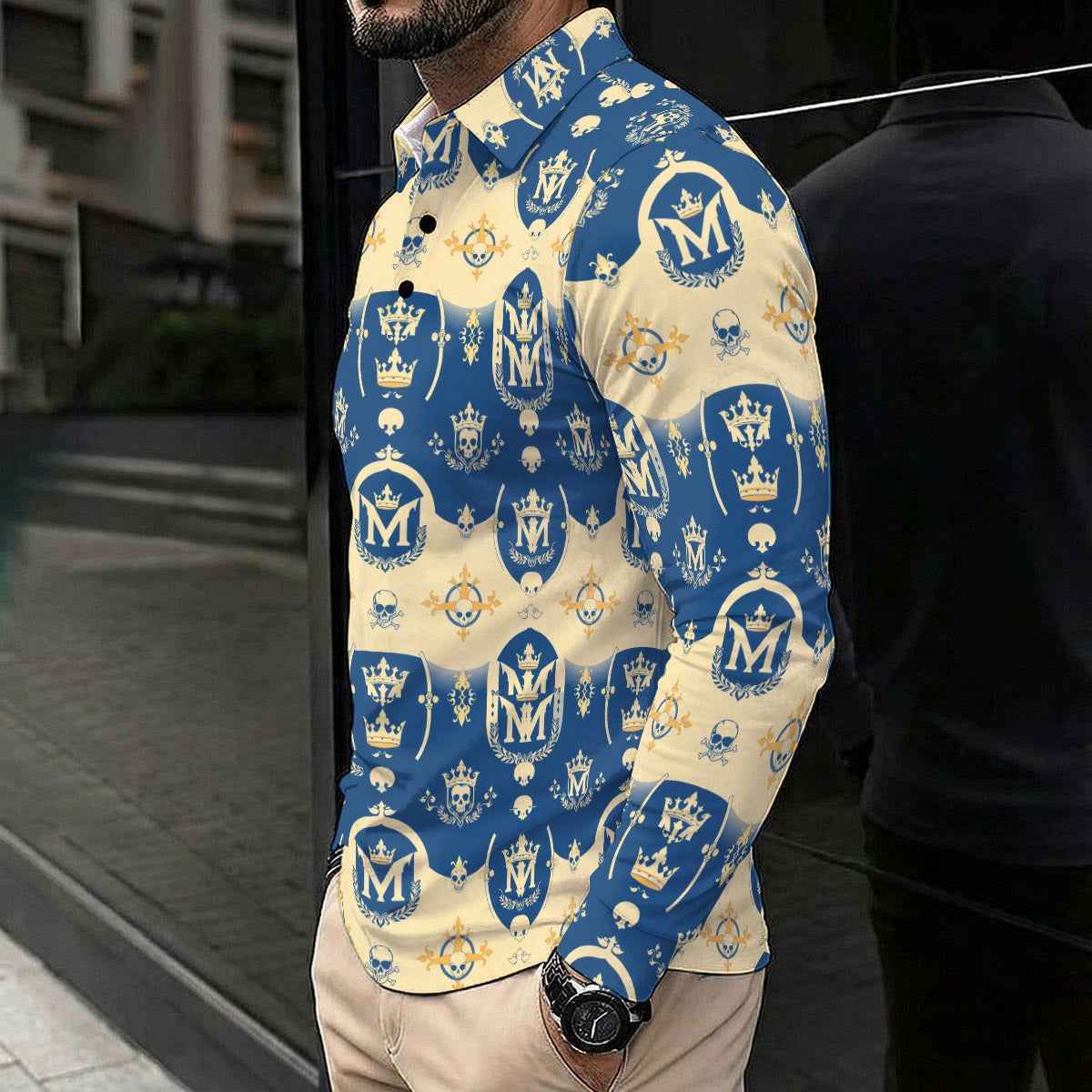 All-Over Print Men's Polo Shirt With Long Sleeve