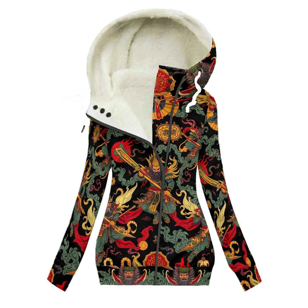 MUNSIEUR All-Over Print Women's Long Jacket With Fleece Lining