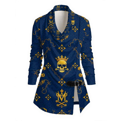 MUNSIEUR All-Over Print Women's Draped Long Sleeve Blouse