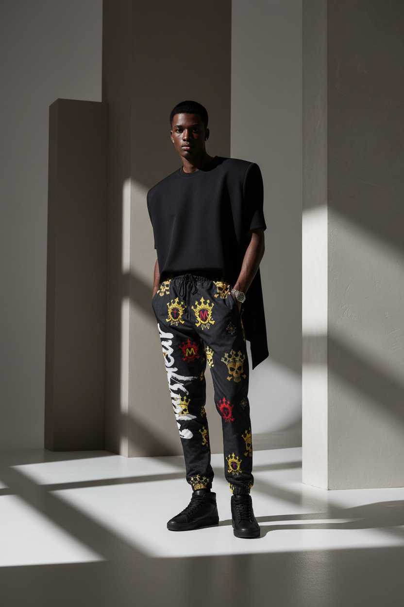 Men's Athletic Joggers - All-Over Print Cotton