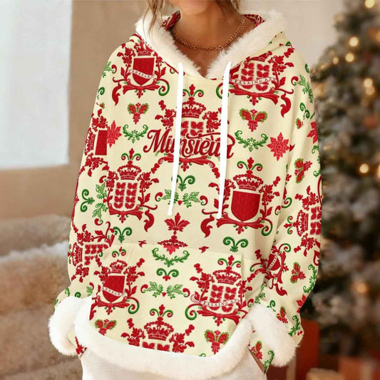 All-Over Print Women's Fleece Hoodie With Decorative Trim