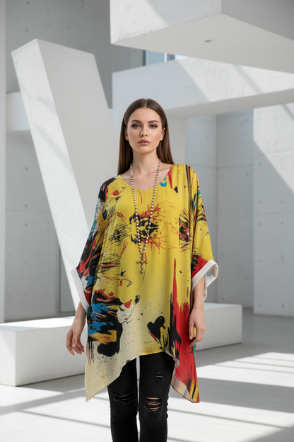 MUNSIEUR All-Over Print Women's Bat Sleeve Blouse