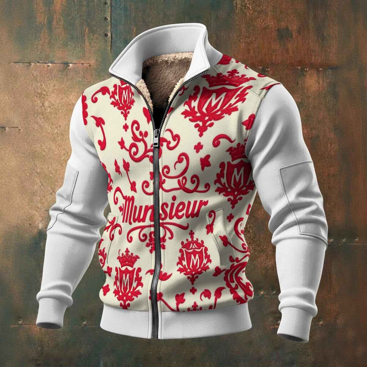 MUNSIEUR All-Over Print Men's Thick Knit Fleece Coat