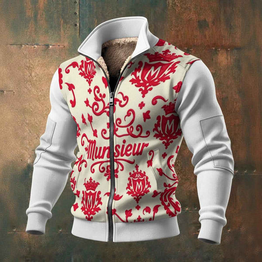 MUNSIEUR All-Over Print Men's Thick Knit Fleece Coat